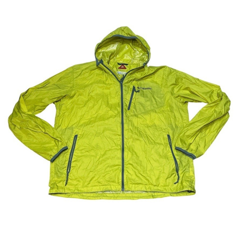 Columbia Mens Windbreaker Jacket Omni-Heat Omni-Shield Hooded Neon Green Size XL